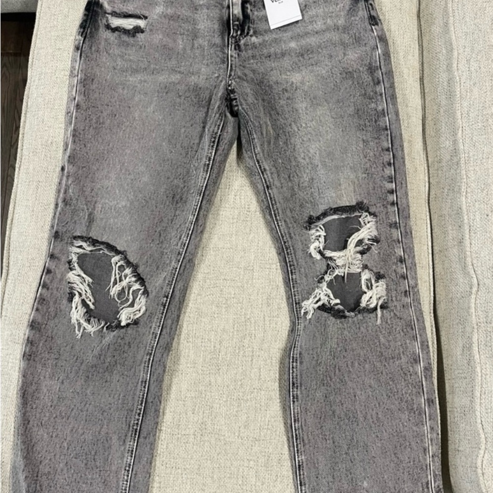 Distressed Gray Straight Leg Jeans
